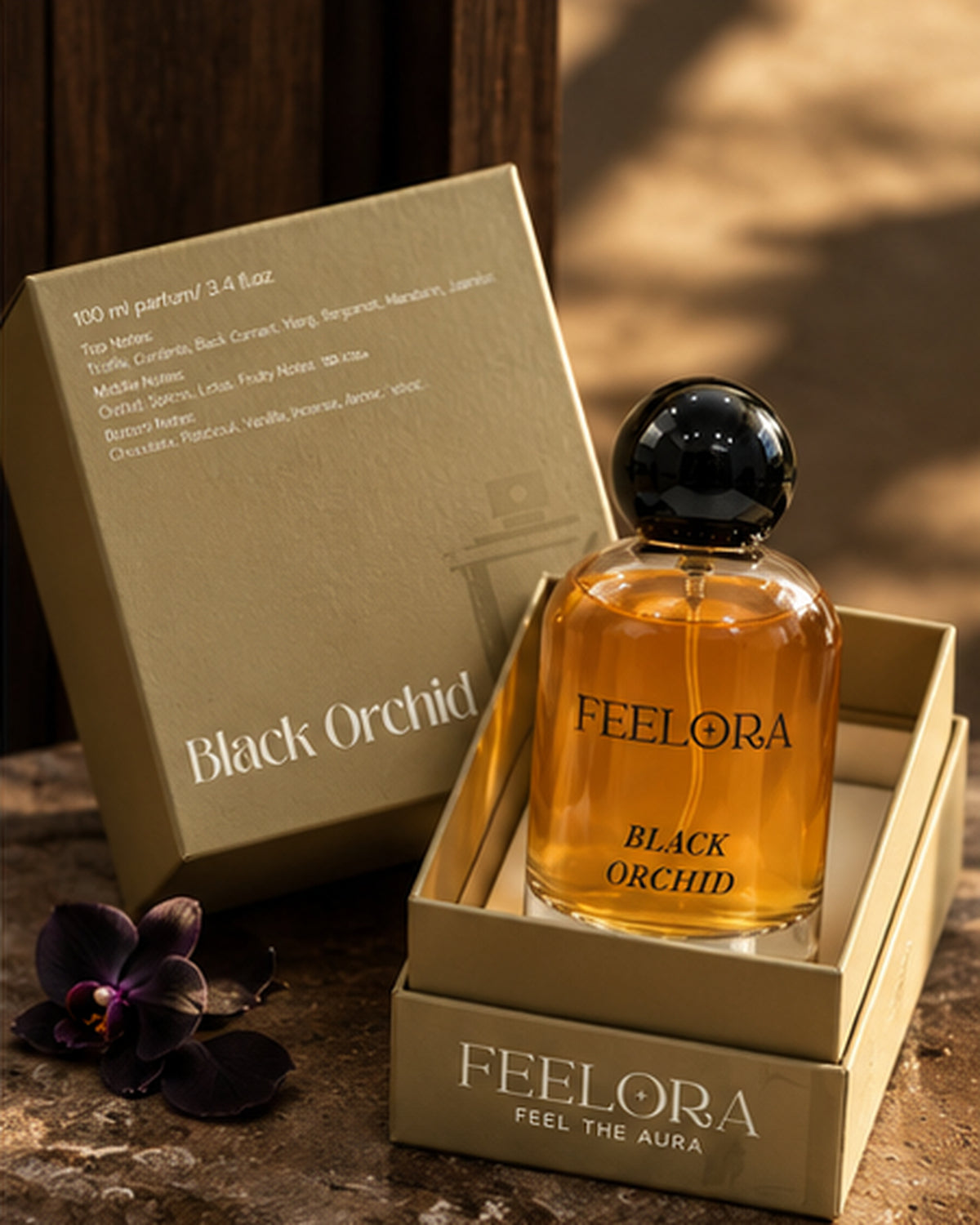 Feelora Black Orchide Eau de Parfum - Dark Floral Luxury Parfum, 100 ML