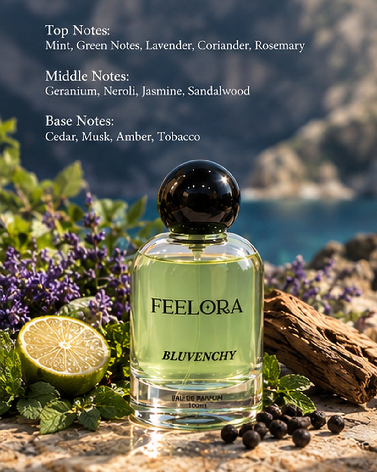 Feelora Bluvenchy Eau de Parfum - Fresh Spicy Woody Parfum, 100 ML